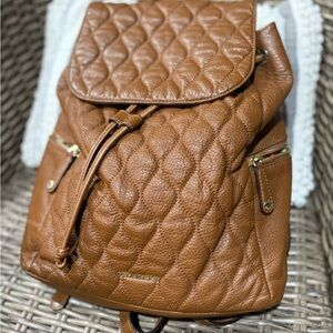 Vera Bradley Quilted Tan Leather Backpack with Gold Hardware